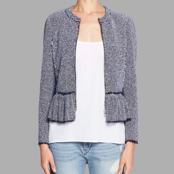 Rebecca Taylor Womens Textured Tweed Peplum Jacket Size 10 Navy Blue - Picture 15 of 15